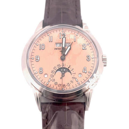 Patek Philippe Grandes Complications 5320G-011 Armbanduhr mit opalfarbenem Zifferblatt und braunem Alligatorlederarmband