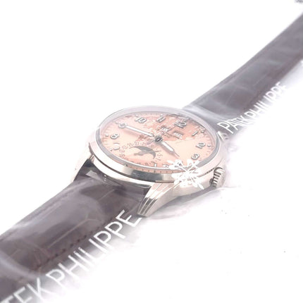 Patek Philippe Grandes Complications 5320G-011 Uhr aus 18 kt Weißgold, braunes Alligatorlederarmband und opalenfarbenes Zifferblatt.