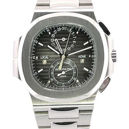 Patek Philippe Nautilus 5990/1A-001 Reiseruhr mit Edelstahlgehäuse und Armband, schwarzem Zifferblatt, Automatikaufzug und Datumsanzeige