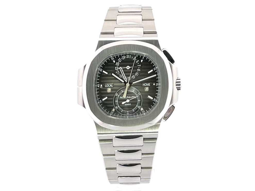 Patek Philippe Nautilus 5990/1A-001 Travel Time Herrenuhr, Edelstahlgehäuse, schwarzes Zifferblatt, Edelstahlarmband, Automatikwerk