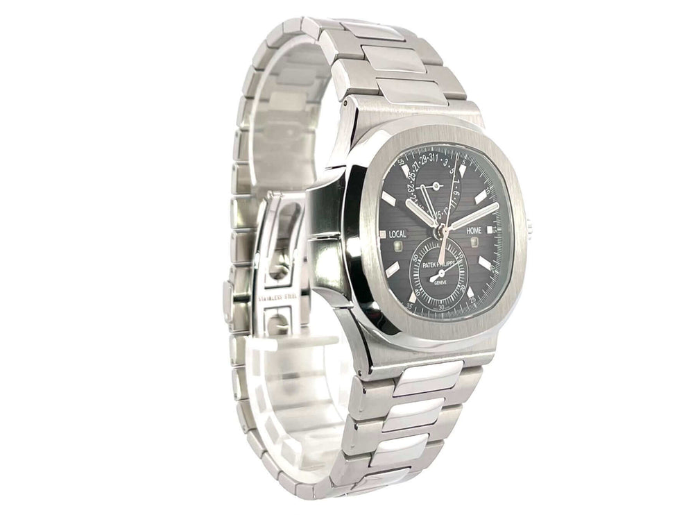 Patek Philippe Nautilus 5990/1A-001 Reisezeit Herrenuhr mit Edelstahlgehäuse und Armband, schwarzes Zifferblatt, Automatikaufzug
