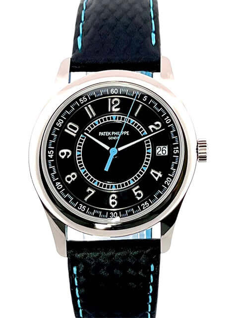 Patek Philippe Calatrava Weissgold 6007G-011 Herrenuhr mit schwarzem Zifferblatt und Lederarmband, poliertes 18 kt Weißgold, 40 mm Gehäusedurchmesser