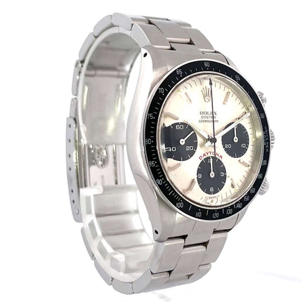 Rolex Daytona Edelstahl 6263 mit silberfarbenem Zifferblatt und schwarzer Tachymeterskala, Oyster Edelstahlband, sehr guter Zustand, ca. 1982.