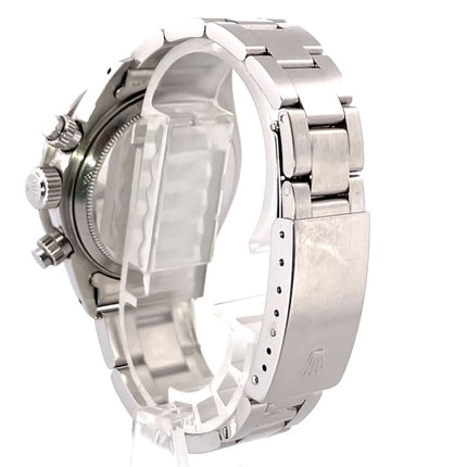 Rückansicht Rolex Daytona Edelstahl 6263 Uhr mit poliertem und satiniertem Edelstahlband und Sicherheitsfaltschließe
