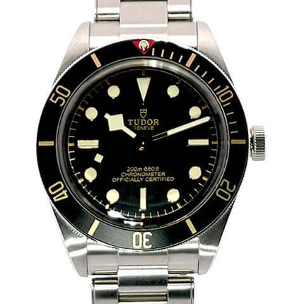 Tudor Heritage Black Bay Fifty-Eight 79030N-0001 aus Edelstahl mit schwarzem Zifferblatt und Leuchtindizes, einseitig drehbare Lünette