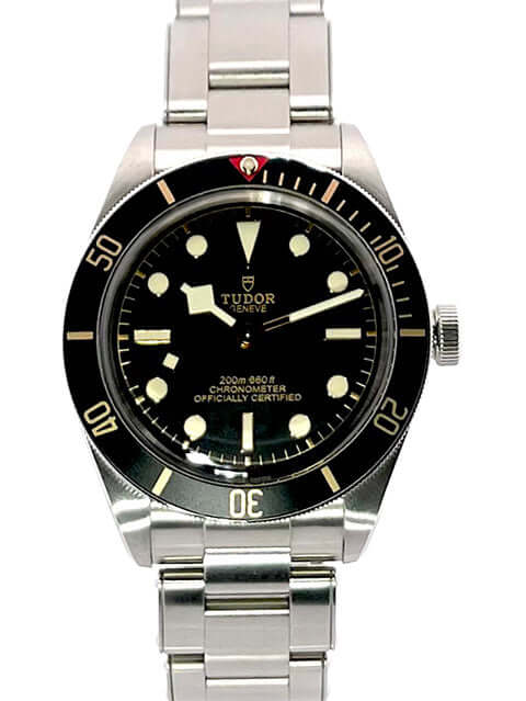 Tudor Heritage Black Bay Fifty-Eight 79030N-0001 aus Edelstahl mit schwarzem Zifferblatt und Leuchtindizes, einseitig drehbare Lünette