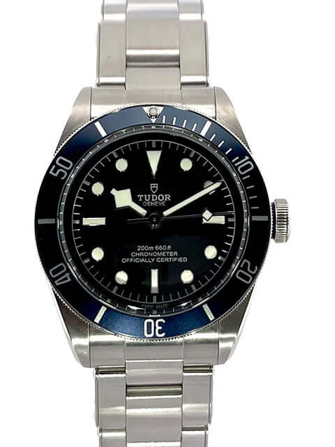 Tudor Heritage Black Bay 79230B-0001, Edelstahlgehäuse, 41mm, blaue Lünette, mattschwarzes Zifferblatt, Leuchtindizes, Automatik, Edelstahlband