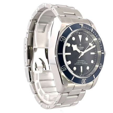 Tudor Heritage Black Bay 79230B Edelstahlgehäuse, 41 mm, schwarze Zifferblatt, blaue Lünette, Edelstahlband, Automatikwerk Uhr.