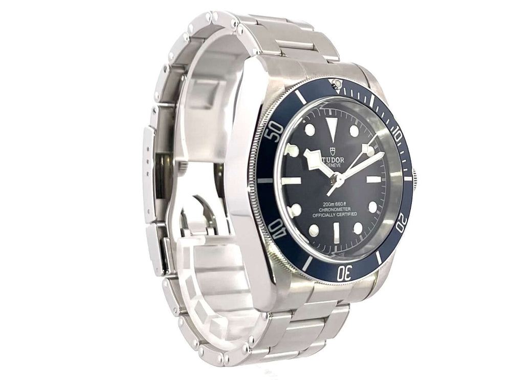 Tudor Heritage Black Bay 79230B Edelstahlgehäuse, 41 mm, schwarze Zifferblatt, blaue Lünette, Edelstahlband, Automatikwerk Uhr.
