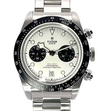 Tudor Heritage Black Bay Chrono 79360N-0002 aus Edelstahl mit opalfarbenem Zifferblatt und schwarzen Totalisatoren 2022.