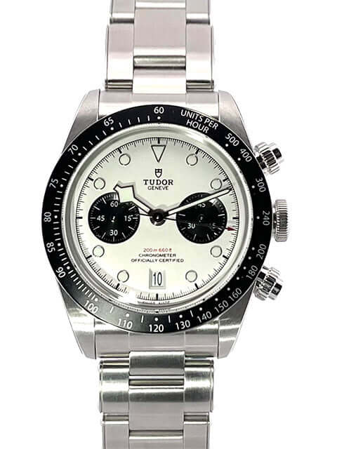 Tudor Heritage Black Bay Chrono 79360N-0002 aus Edelstahl mit opalfarbenem Zifferblatt und schwarzen Totalisatoren 2022.