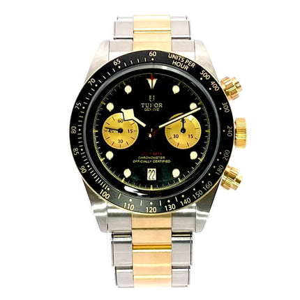 Tudor Heritage Black Bay Chrono Steel Gold Ref. 79363N-0001, Edelstahl- und Gelbgoldgehäuse, schwarzes Zifferblatt, 41mm Durchmesser