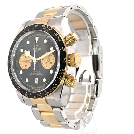 Tudor Heritage Black Bay Chrono 79363N-0001, Edelstahl und Gelbgold, 41 mm Gehäuse, schwarzes Zifferblatt, Edelstahl und Gelbgoldband.