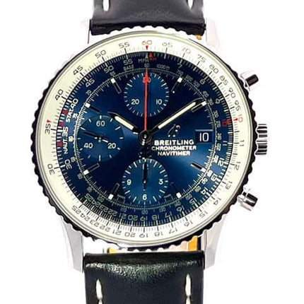 Breitling Navitimer 1 Chronograph 41 Aurora Blue A13324121C1X1 mit schwarzem Lederarmband und blauem Zifferblatt