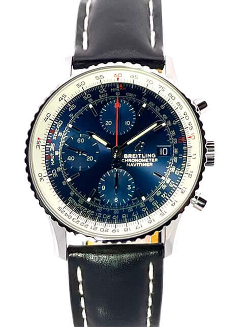 Breitling Navitimer 1 Chronograph 41 Aurora Blue A13324121C1X1 mit schwarzem Lederarmband und blauem Zifferblatt