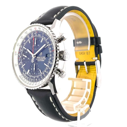Breitling Navitimer 1 Chronograph 41 Aurora Blue A13324121C1X1, Edelstahlgehäuse, schwarzes Lederband, blaues Zifferblatt, aus 2022.
