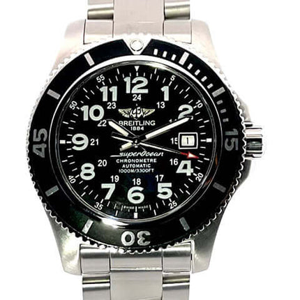 Breitling Superocean II 44 A17392D7.BD68.162A Edelstahl Armband, schwarzes Zifferblatt, polierte Lünette, einseitig drehbar, luxuriöse Taucheruhr
