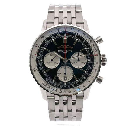 Breitling Navitimer B01 Chronograph 43 AB0138211B1A1 Edelstahlgehäuse, schwarzes Zifferblatt, Rechenschieber, poliertes Edelstahlarmband
