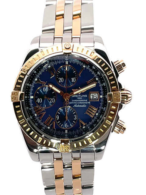 Breitling Chronomat Evolution Chronograph Edelstahl Roségold Armband, blaues Zifferblatt, Ref. C1335612-C710, Baujahr 2006