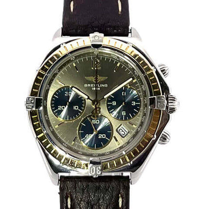 Breitling Windrider Sextant Chrono D55046 mit Aftermarket Lederband, Quarz Chronograph, graues Zifferblatt, Saphirglas, und Edelstahlgehäuse.
