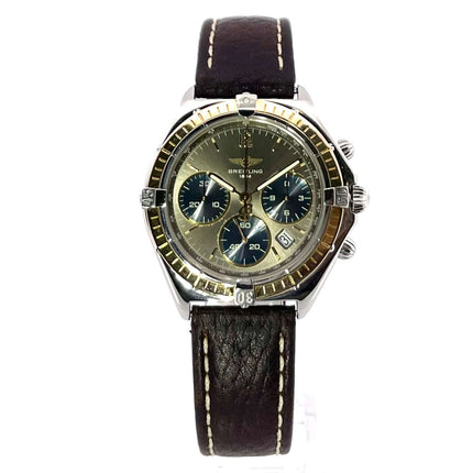 Breitling Windrider Sextant Chrono D55046 Herrenuhr mit poliertem Edelstahlgehäuse, grauem Zifferblatt und Aftermarket Lederarmband