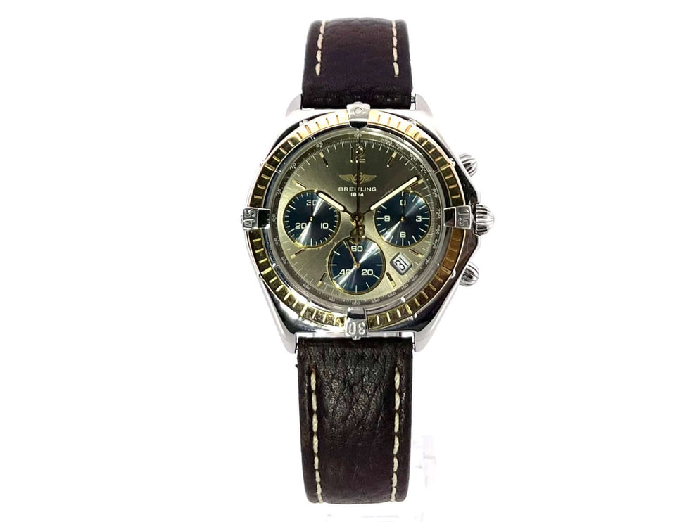 Breitling Windrider Sextant Chrono D55046 Herrenuhr mit poliertem Edelstahlgehäuse, grauem Zifferblatt und Aftermarket Lederarmband