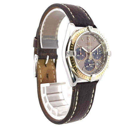 Breitling Windrider Sextant Chrono D55046 Herrenuhr mit grauem Zifferblatt, Edelstahllünette und braunem Lederarmband