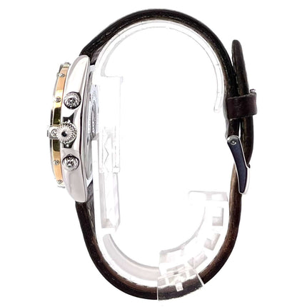 Seitenansicht der Breitling Windrider Sextant Chrono D55046 Uhr mit Edelstahlgehäuse und Aftermarket Lederband