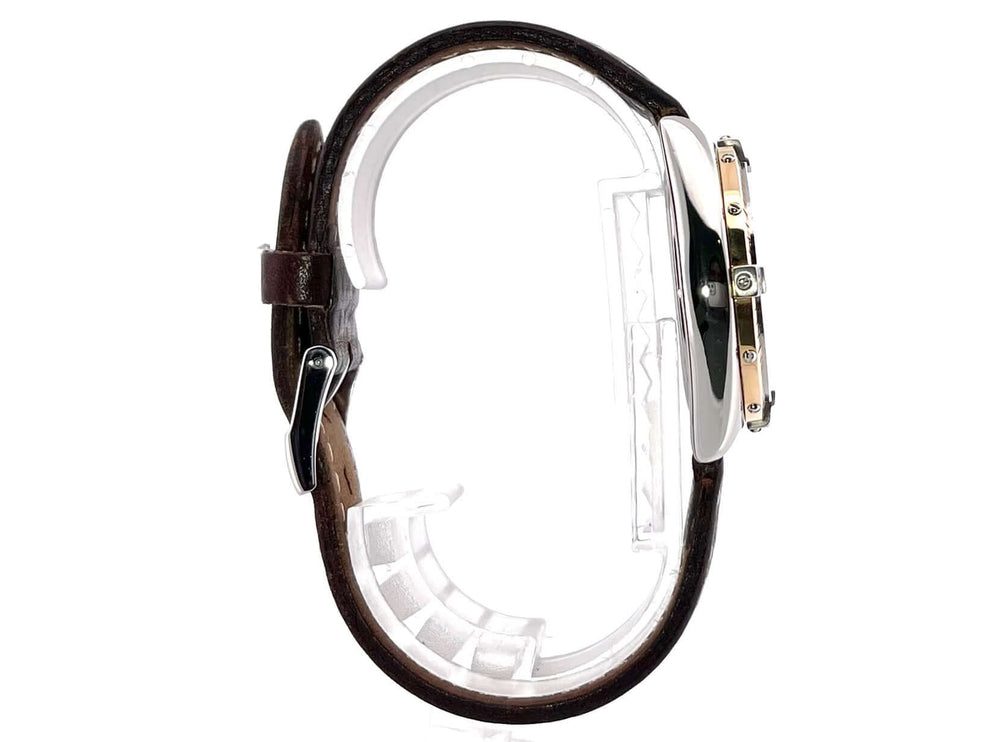 Seitenansicht der Breitling Windrider Sextant Chrono D55046 mit poliertem Edelstahlgehäuse und Aftermarket Lederband.