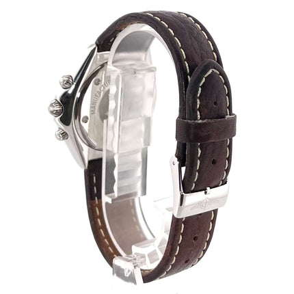 Rückansicht der Breitling Windrider Sextant Chrono D55046 Uhr mit braunem Lederarmband und Dornschließe