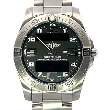 Breitling Aerospace Evo E79363101B1E1 Titan chronograph 2023, schwarzes Zifferblatt, Titanband, Quarzwerk, Wasserdicht bis 10 bar.