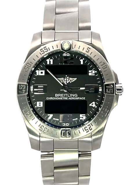 Breitling Aerospace Evo E79363101B1E1 Titan chronograph 2023, schwarzes Zifferblatt, Titanband, Quarzwerk, Wasserdicht bis 10 bar.