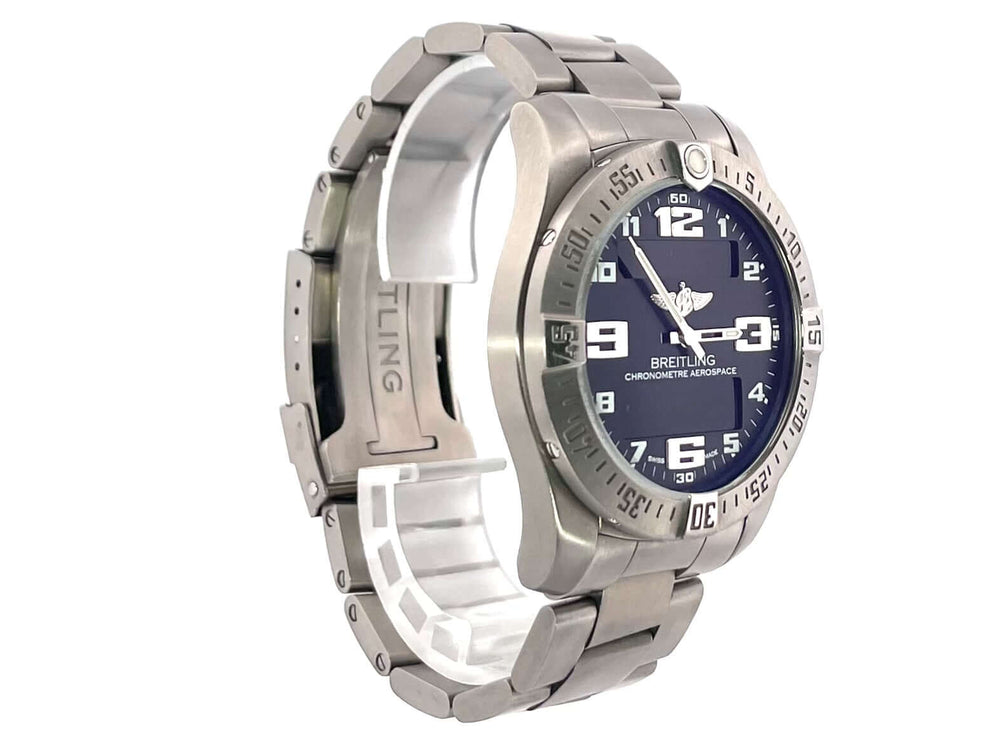 Breitling Aerospace Evo E79363101B1E1 Titan Uhr, schwarzes Zifferblatt, Chronograph, 2023 Modell, 43mm Gehäuse, einseitig drehbare Lünette, Titanband