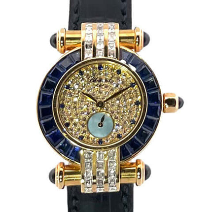 Chopard Imperiale Gelbgold 39/3180-23, Zifferblatt mit Diamanten, schwarzes Lederband, poliertes 18k Gelbgoldgehäuse, Saphirglas, im sehr guten Zustand