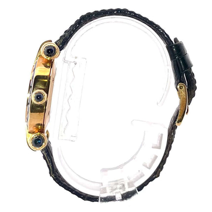 Chopard Imperiale Gelbgold 39/3180-23 Uhr mit schwarz-goldenem Lederband, Seitenansicht.