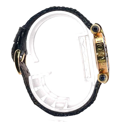 Chopard Imperiale Gelbgold 39-3180-23 Uhr mit schwarzem Lederband, Dornschließe, und gelbgoldenem Gehäuse mit polierten Details.