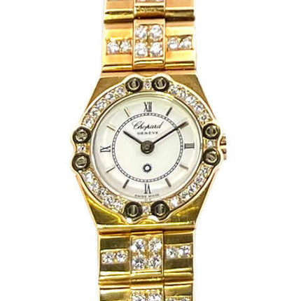 Chopard St. Moritz Gelbgold 25-4643 Uhr mit Diamant-Gelbgold-Armband und weißem Zifferblatt. Gebrauchte Uhr, sehr guter Zustand, inklusive Box.
