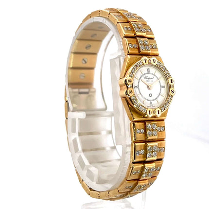 Chopard St. Moritz Gelbgold 25-4643 Vintage Uhr mit Diamanten, 18k poliertes Gelbgold mit weißem Zifferblatt, Quarzwerk, sehr guter Zustand