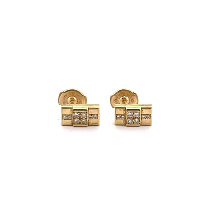 Ohrstecker aus Gelbgold mit Diamanten, umgewandelt aus Gliedern der Chopard St. Moritz Gelbgolduhr, luxuriöses Schmuckdesign.