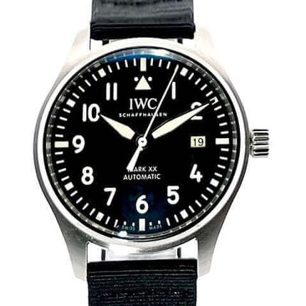 IWC Pilots Watch Fliegeruhr Mark XX IW328201 mit schwarzem Zifferblatt und Texilband, Edelstahl Gehäuse, 40 mm Durchmesser, 10,8 mm Höhe