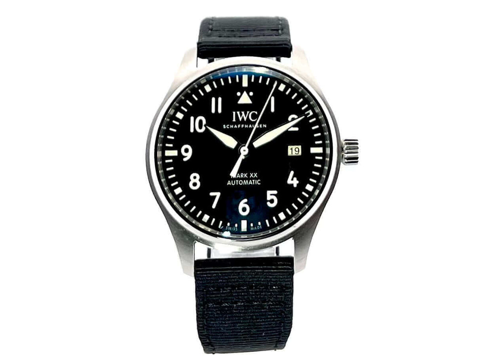 IWC Pilot`s Watch Fliegeruhr Mark XX IW328201 mit schwarzem Zifferblatt und Edelstahlgehäuse, schwarzes Texilband, Datumsanzeige