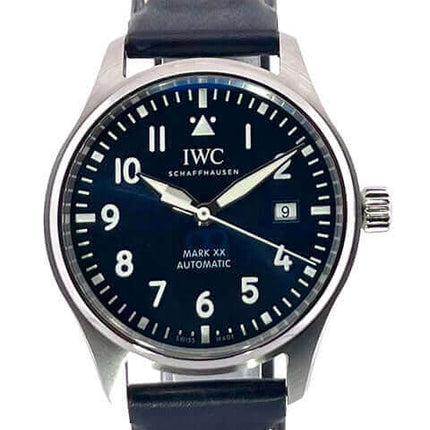 IWC Pilots Watch Fliegeruhr Mark XX IW328203 mit blauem Zifferblatt und dunkelblauem Lederband, Edelstahlgehäuse, Datum und Automatikwerk
