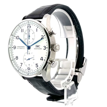 IWC Portugieser Chronograph Edition 150 Years IW371602 mit Edelstahlgehäuse und schwarzem Alligatorlederband