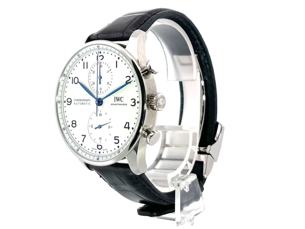 IWC Portugieser Chronograph Edition 150 Years IW371602 mit Edelstahlgehäuse und schwarzem Alligatorlederband