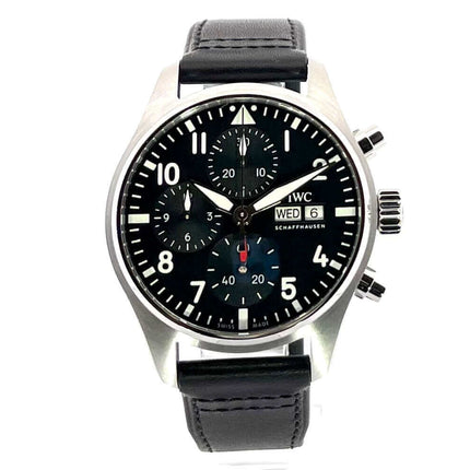 IWC Pilot's Watch Chronograph IW388111, Edelstahlgehäuse, 41 mm, schwarzes Zifferblatt, schwarzes Lederband, Automatikwerk, Chronograph
