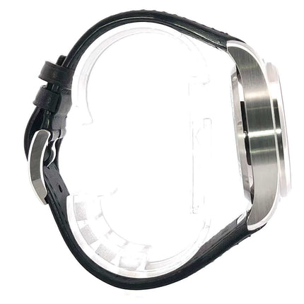 Seitenansicht IWC Pilot's Watch Chronograph IW388111 mit schwarzem Lederband und Edelstahlgehäuse