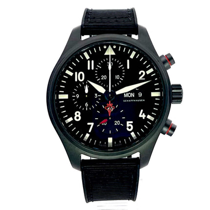 IWC Pilots Watch Chronograph Top Gun Edition SFTI IW389104 mit Keramikgehäuse, schwarzem Zifferblatt, Textilband und Leuchtmarkierungen