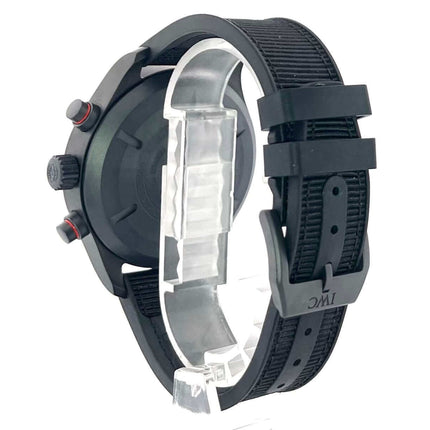 IWC Pilots Watch Chronograph Top Gun Edition SFTI IW389104 Rückseite mit schwarzem Textilarmband und Dornschließe in Seitenansicht