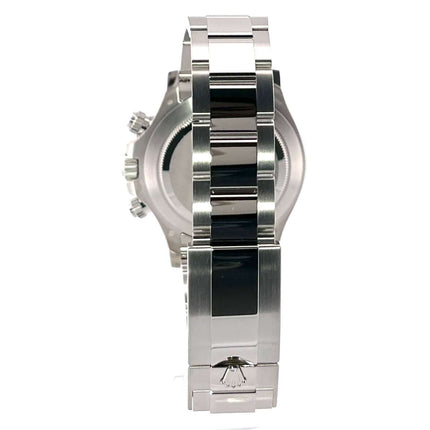 Rückseite der Rolex Daytona Platin 116506 mit poliertem und satiniertem Oyster Armband und Sicherheitsfaltschließe.