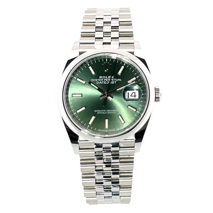 Rolex Datejust 36 Oystersteel 126200 mit mintgrünem Zifferblatt und Jubilee-Band.